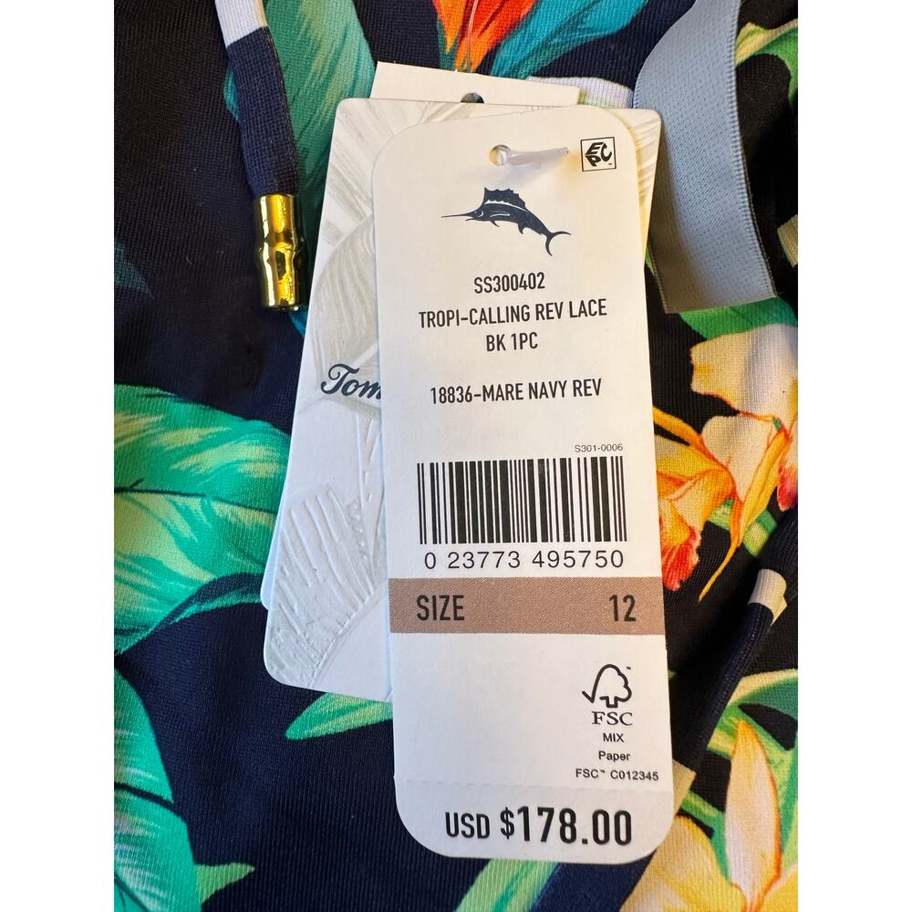 NWT Tommy Bahama Tropi-Calling Reversible Lace Back Floral/Navy Sz 12 - Picture 6 of 9
